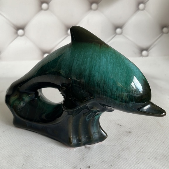 Blue Mountain Pottery Leaping Dolphin Drip Glaze Color blue/Green Redware - Picture 4 of 7